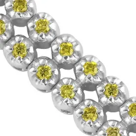 10K Solid White Gold Two-Row Yellow Diamond Bracelet 3.06 Ctw