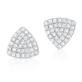 14K White Gold Rounded Diamond Triangle Earrings