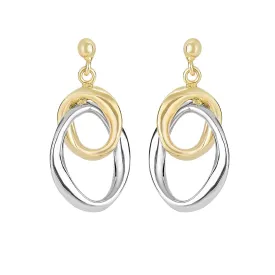 14K Yellow And White Gold Hanging Oval Earrings