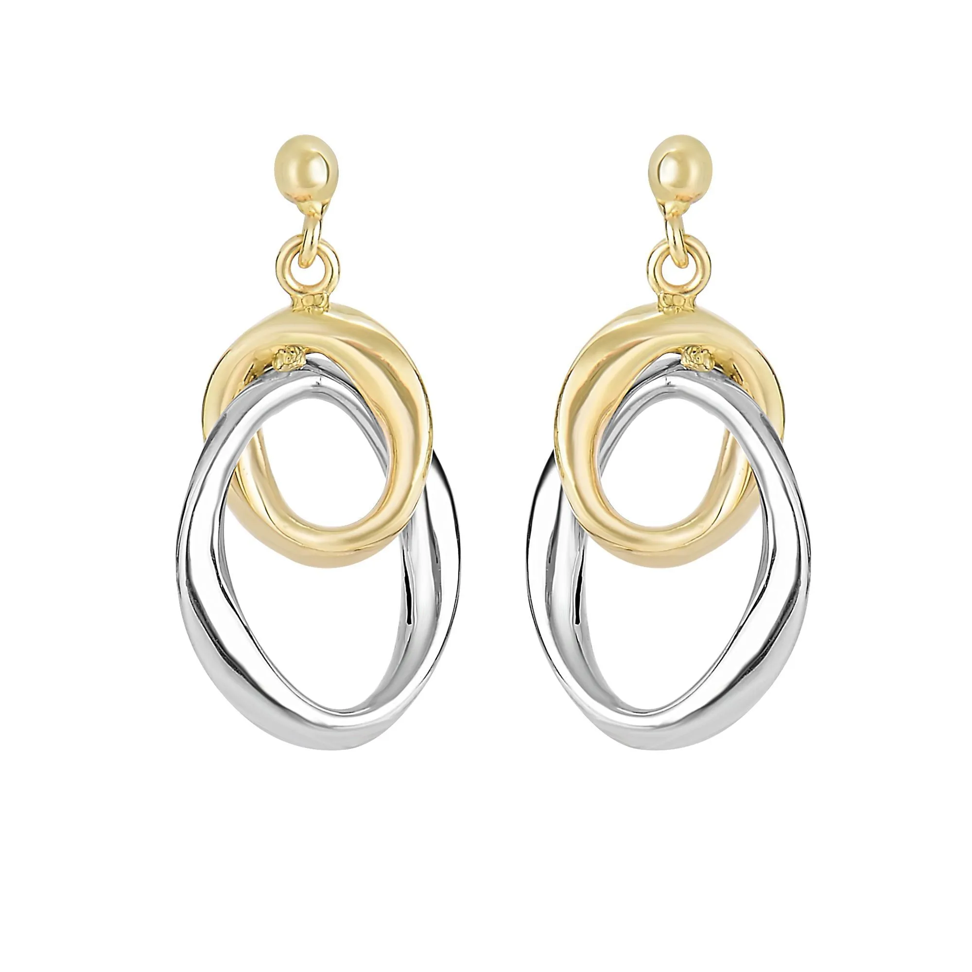 14K Yellow And White Gold Hanging Oval Earrings