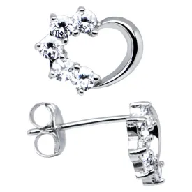 14kt White Gold CZ Hollow Heart Stud Earrings