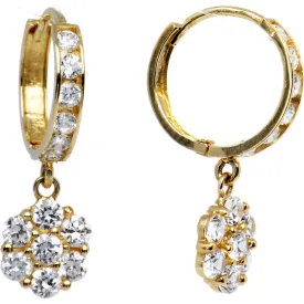 14kt Yellow Gold CZ Flower Huggy Earrings 8mm