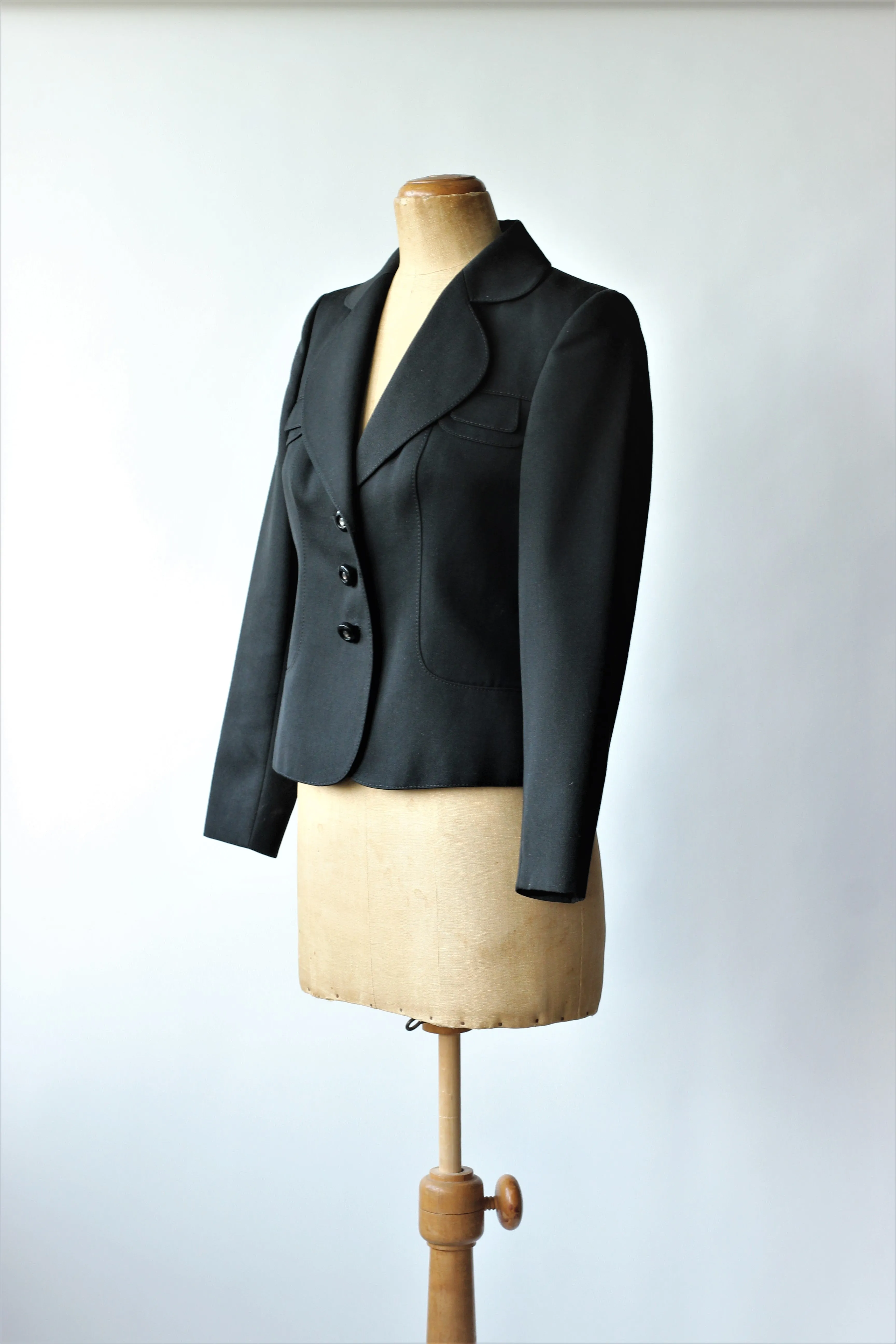1980s Black Wool Blazer//Size M