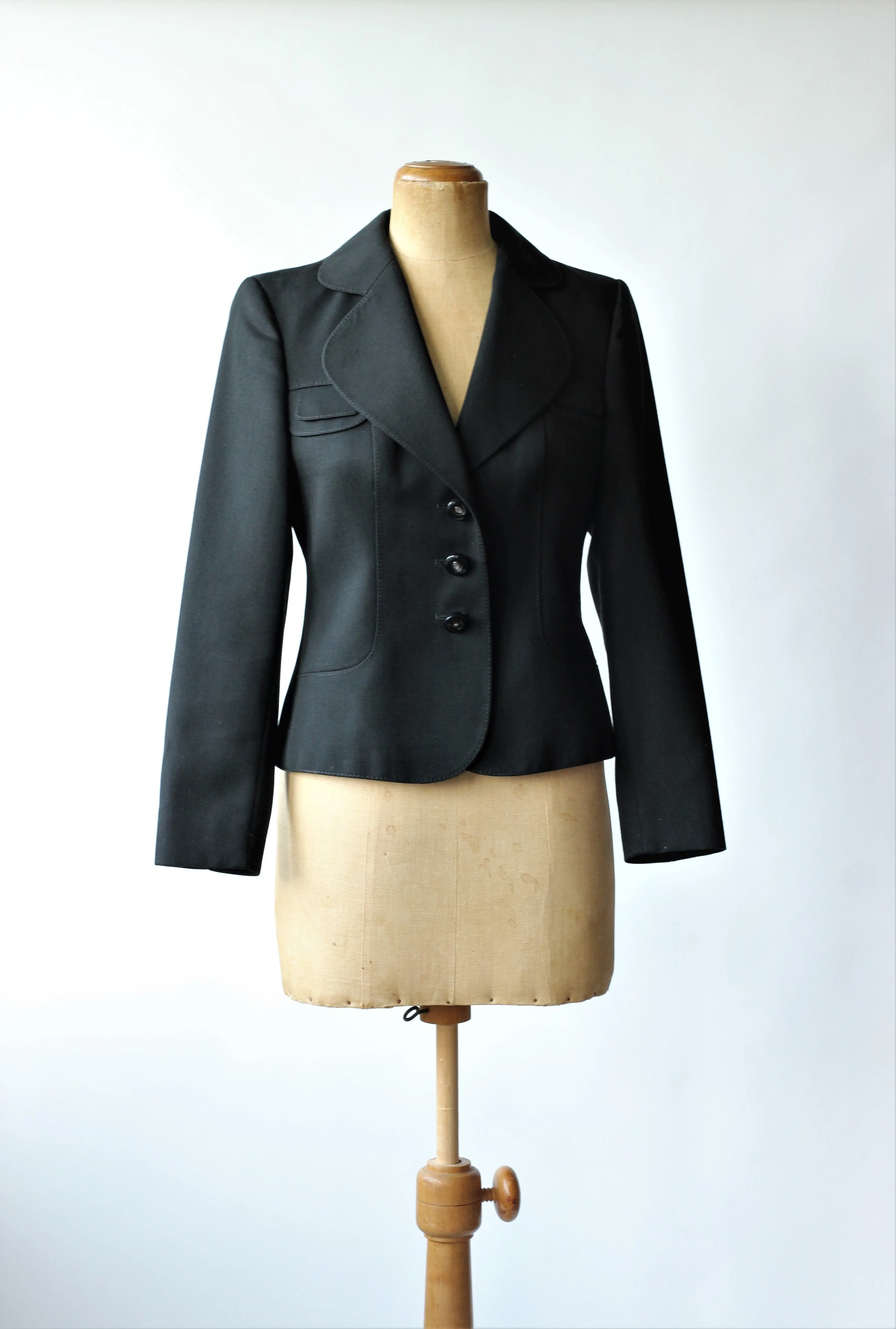 1980s Black Wool Blazer//Size M