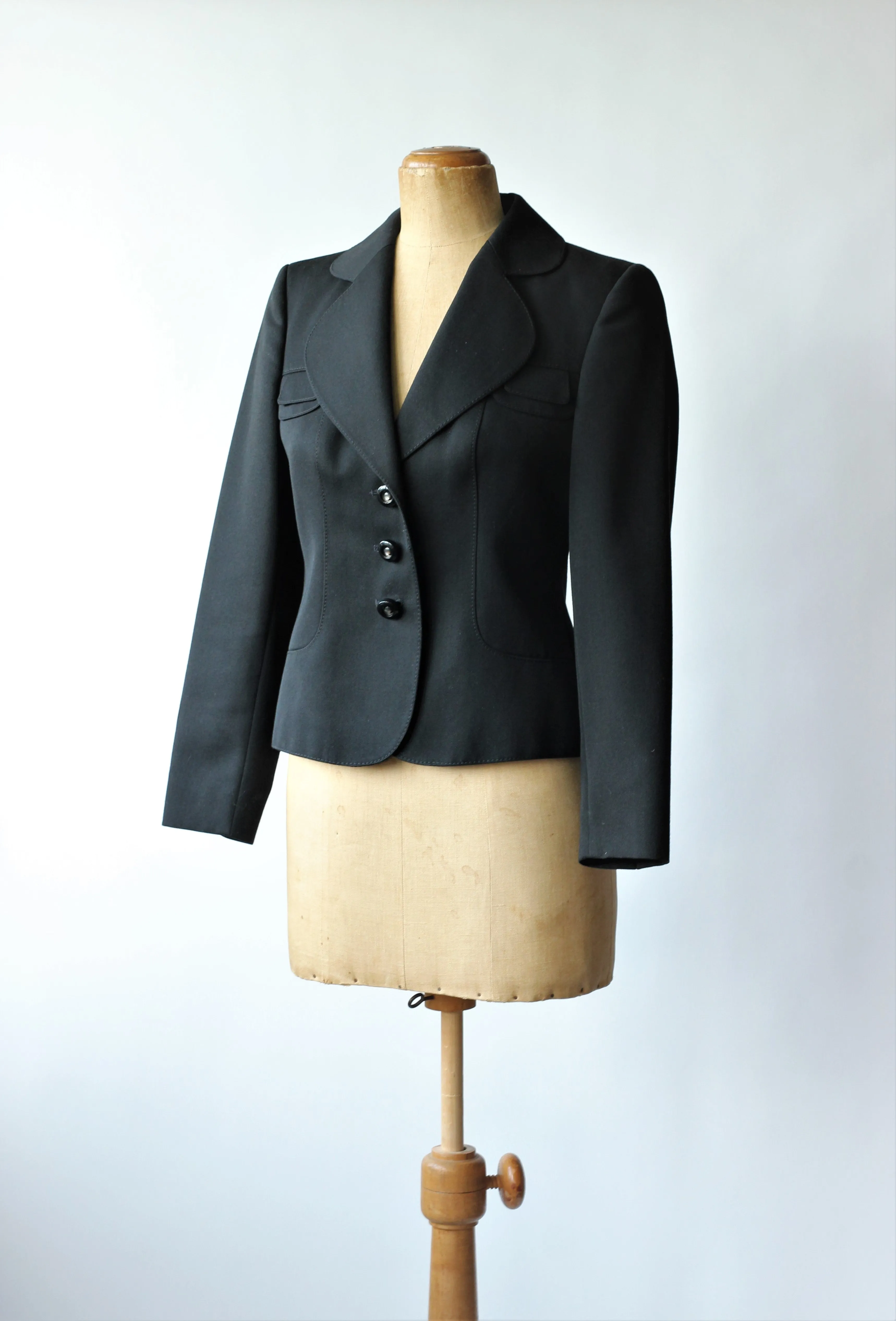 1980s Black Wool Blazer//Size M