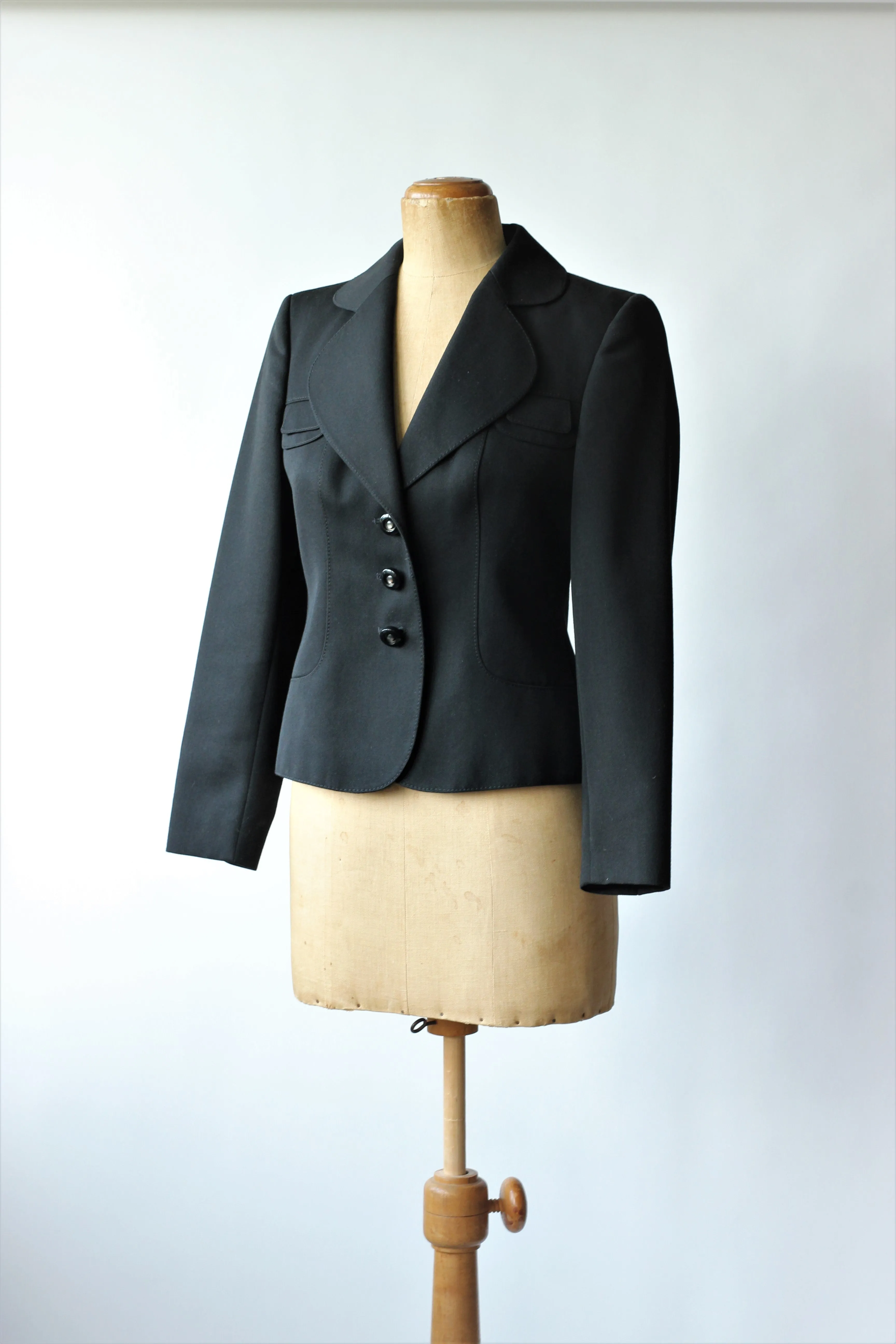 1980s Black Wool Blazer//Size M