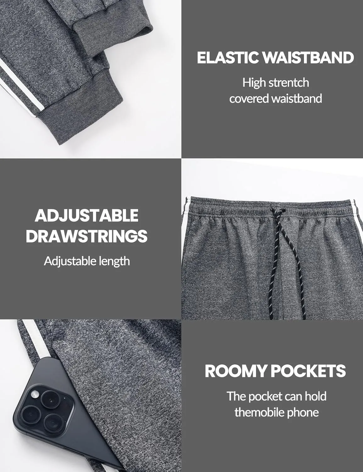 2 Pack Men's Casual Sweatpants Soft Fleece Active Athletic Workout Jogger Pants with Pocket and Drawstring