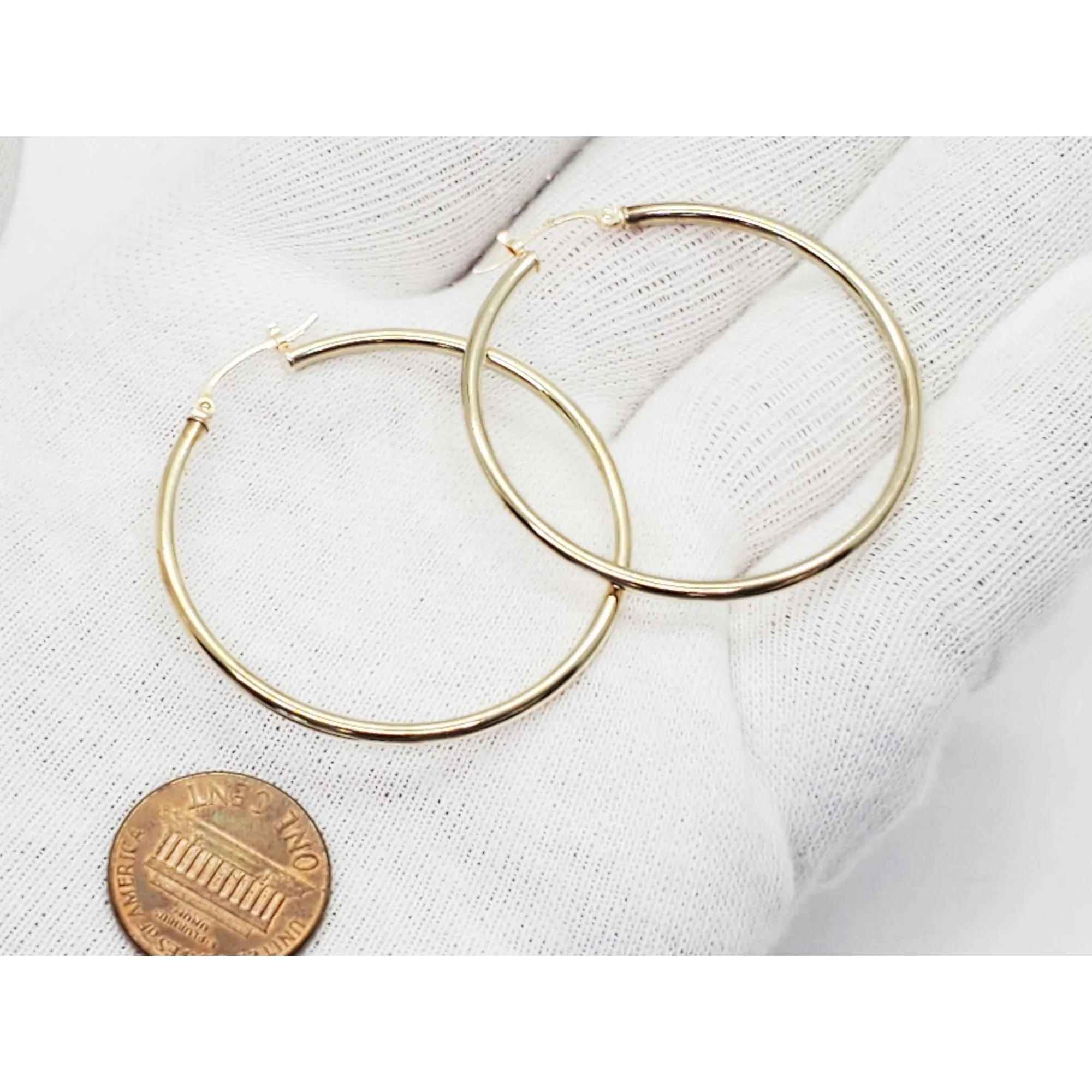 2mm Wide Hoop Earrings 14k Gold 1-5/8" Diameter