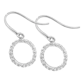 9CT WHT GOLD CZ OPEN CIRCLE FISH HOOK  DROP EARRINGS