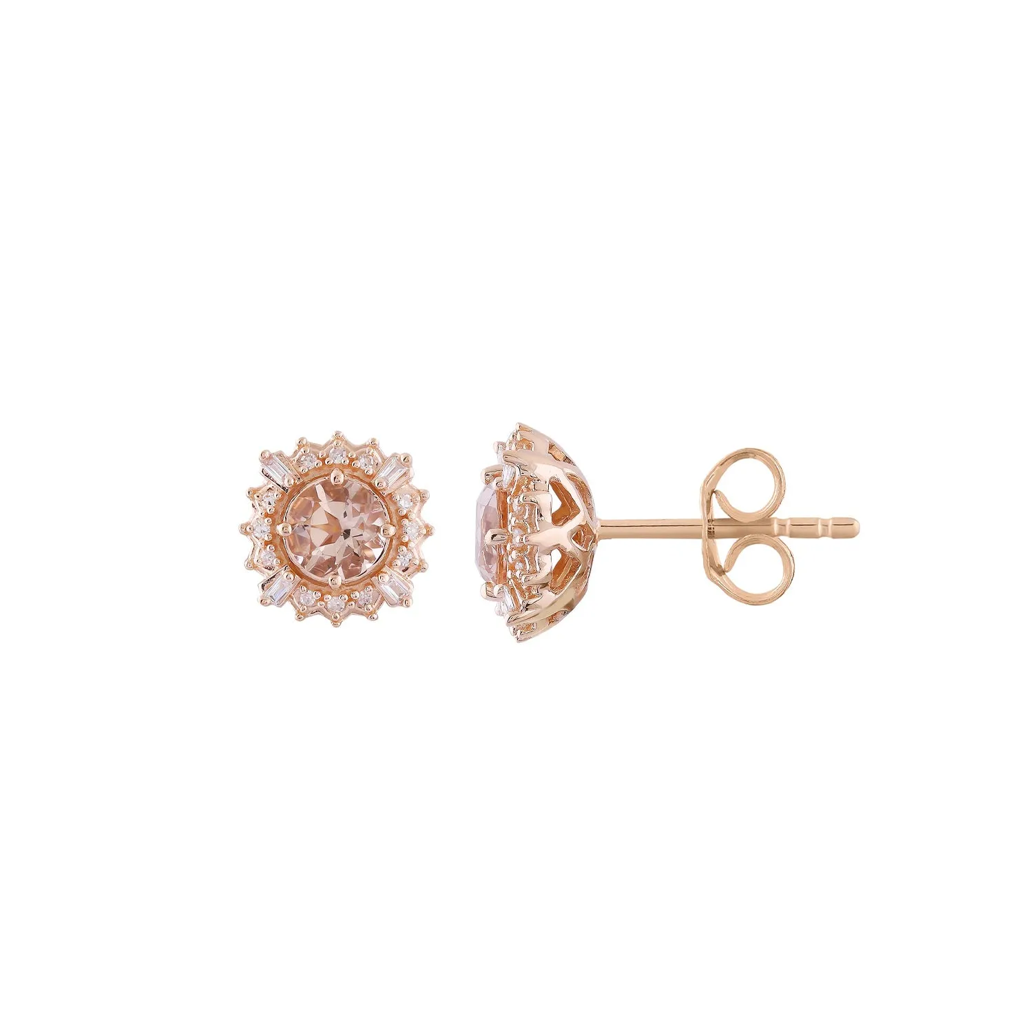 9K Rose Gold Morganite and Diamonds Stud Earrings - 20713874