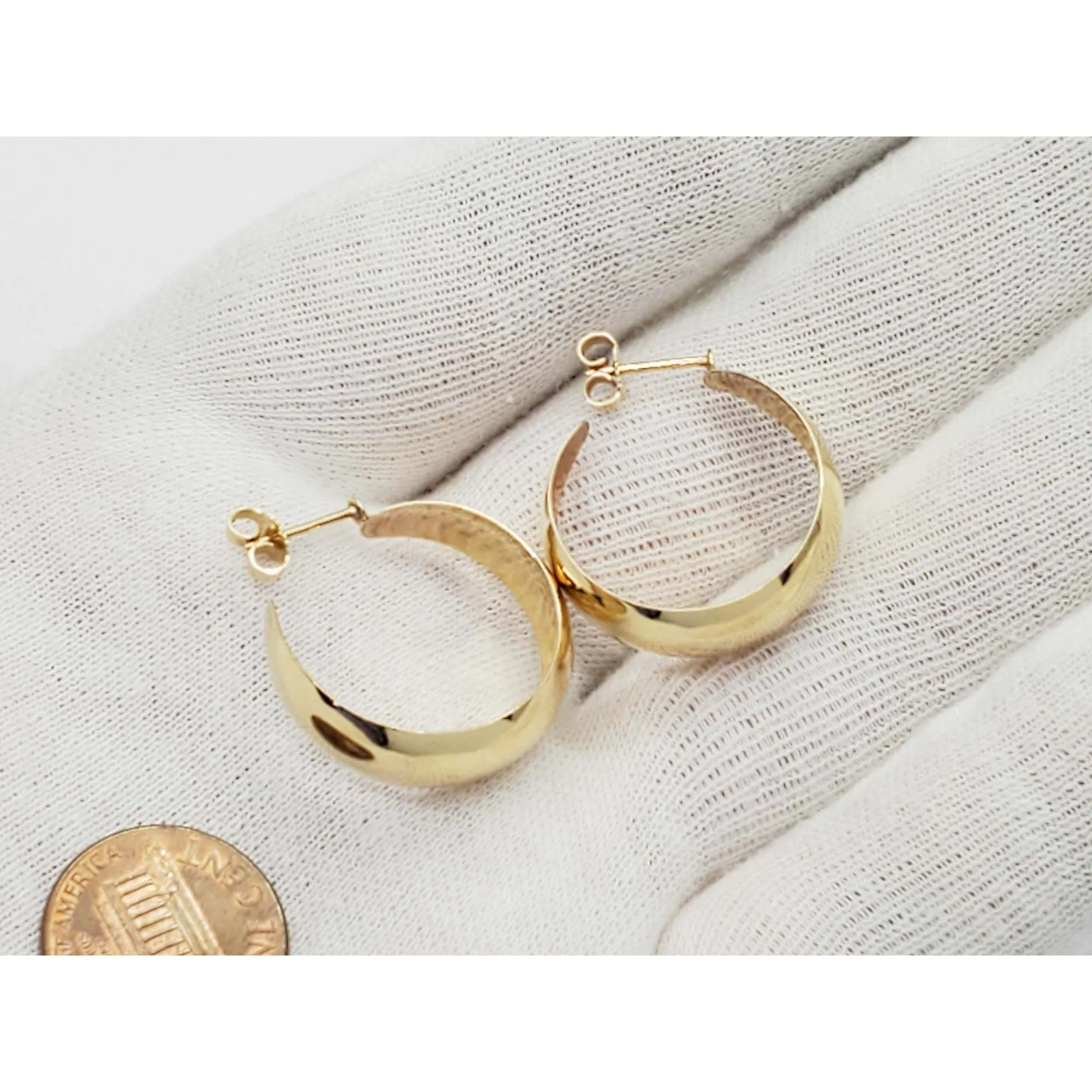 9mm Wide Bottom Hoop Earrings 14k Gold