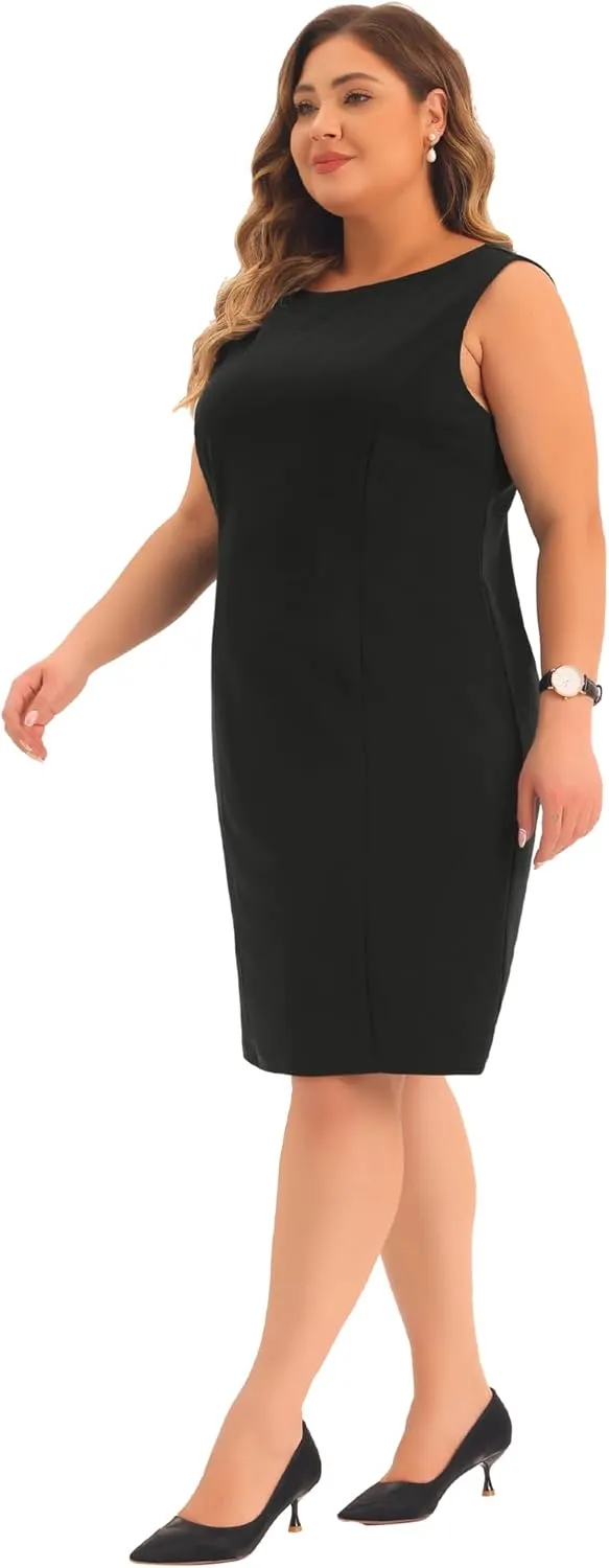Agnes Orinda Plus Size Sheath Dress for Women Sleeveless Boat Neck Casual Straight Pencil Work Dresses