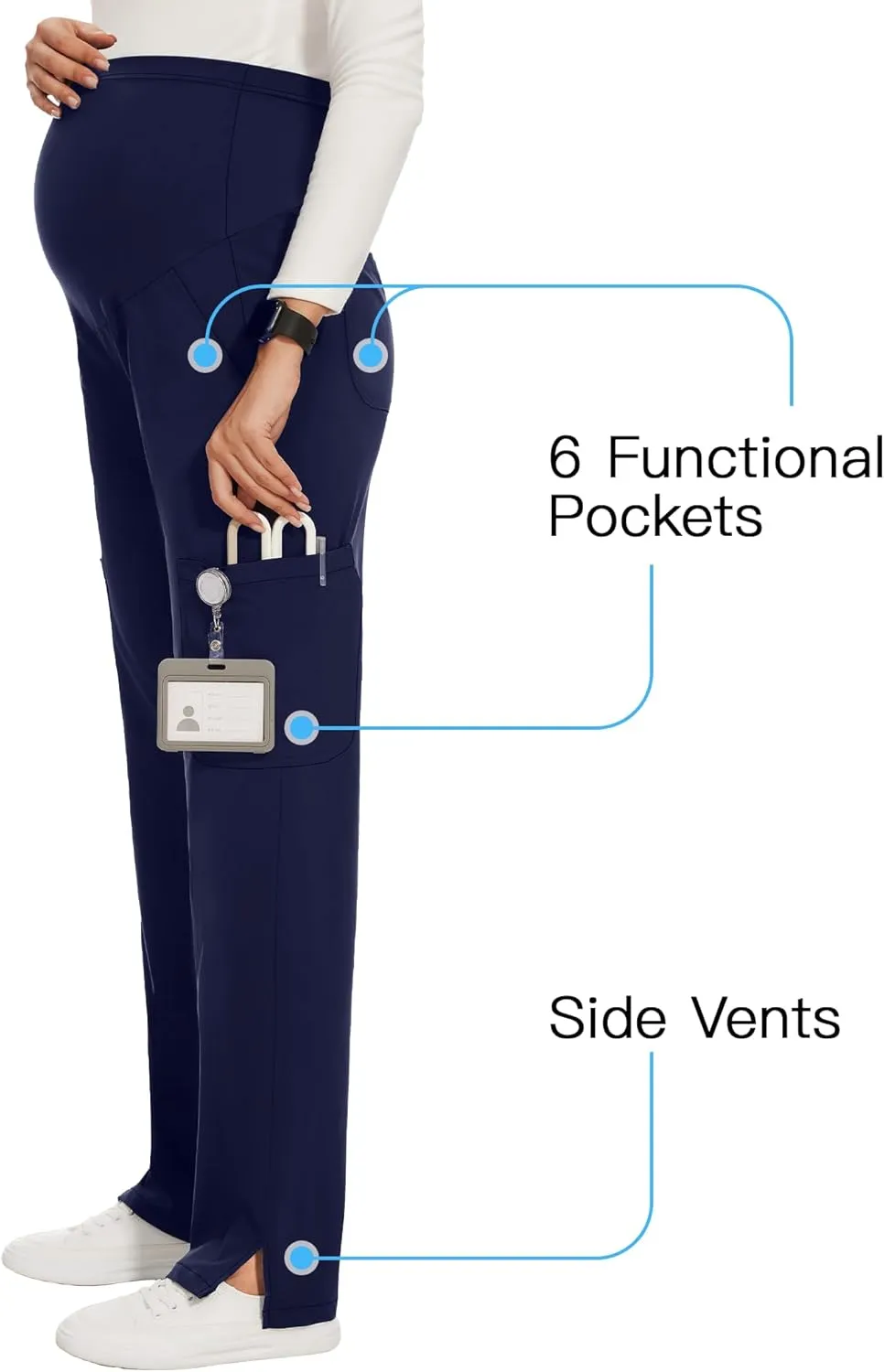 AMPOSH Women's Maternity Scrub Pants with 6 Pockets Stretchy Straight Leg Pregnancy Workwear