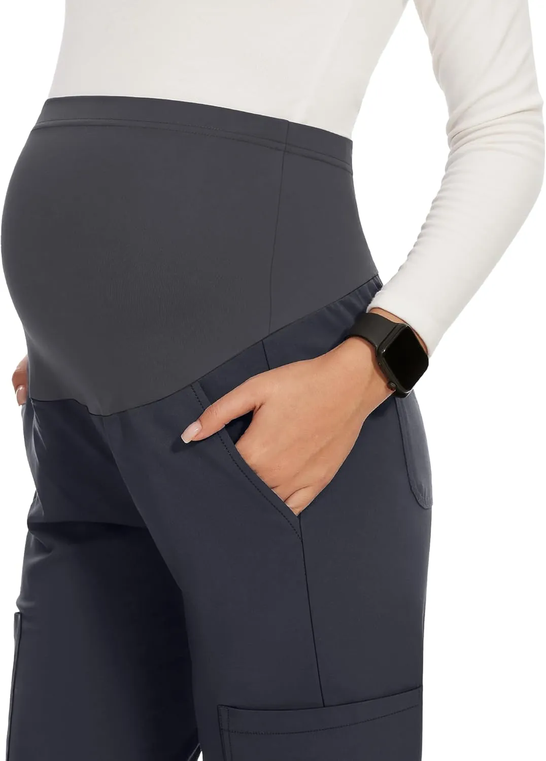 AMPOSH Women's Maternity Scrub Pants with 6 Pockets Stretchy Straight Leg Pregnancy Workwear