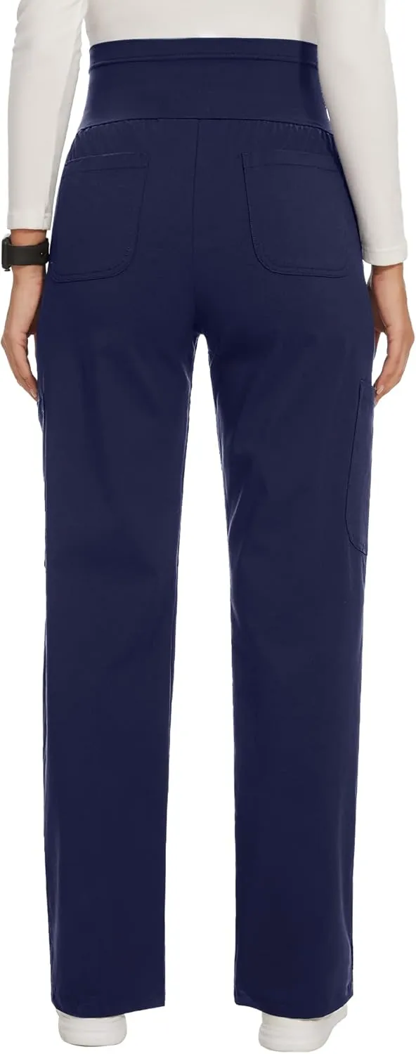 AMPOSH Women's Maternity Scrub Pants with 6 Pockets Stretchy Straight Leg Pregnancy Workwear