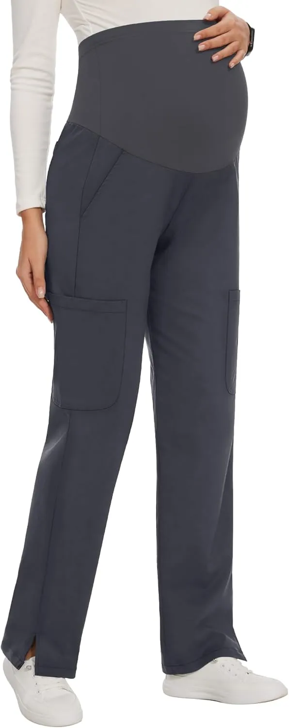 AMPOSH Women's Maternity Scrub Pants with 6 Pockets Stretchy Straight Leg Pregnancy Workwear