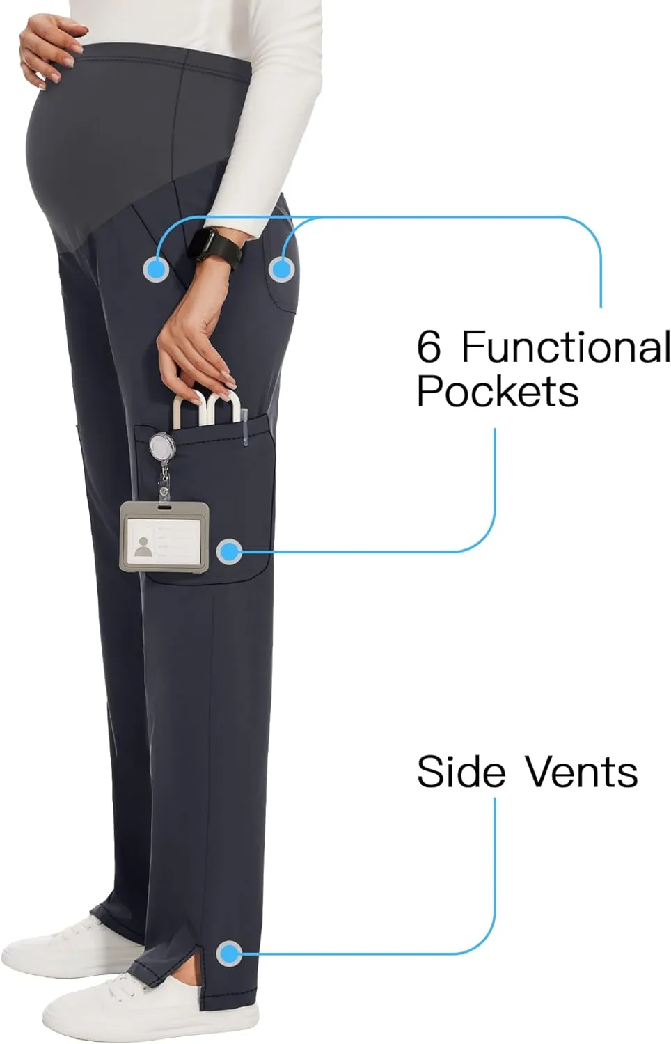 AMPOSH Women's Maternity Scrub Pants with 6 Pockets Stretchy Straight Leg Pregnancy Workwear