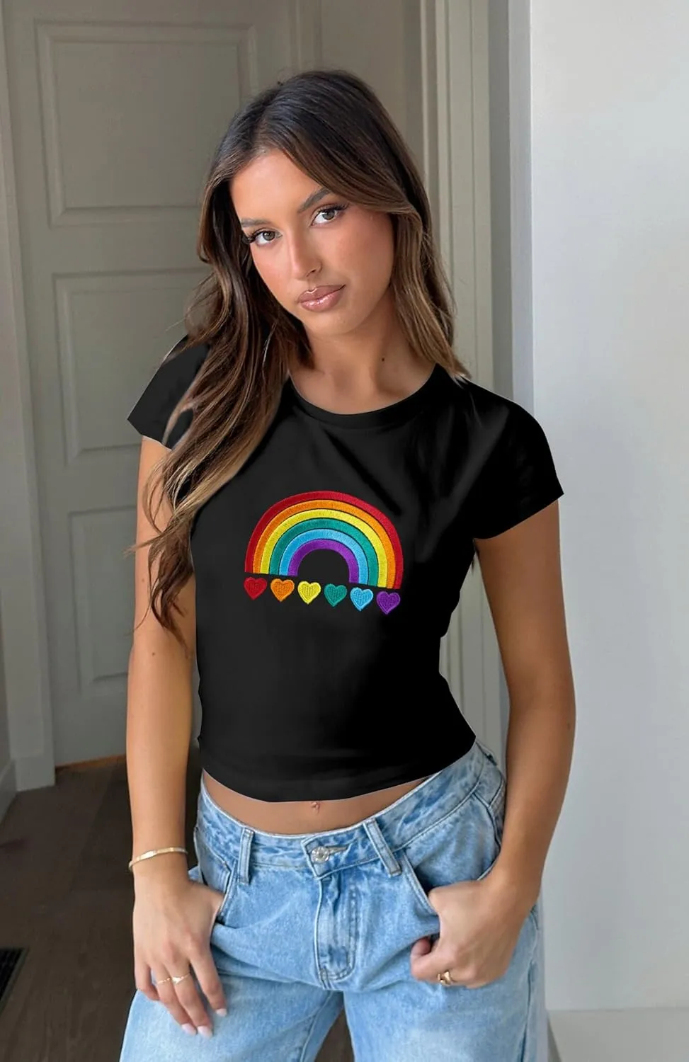 ASTANFY LGBT Rainbow Shirt Womens Pride Shirts Equality Love is Love Tshirt Cropped Graphic Tees Summer