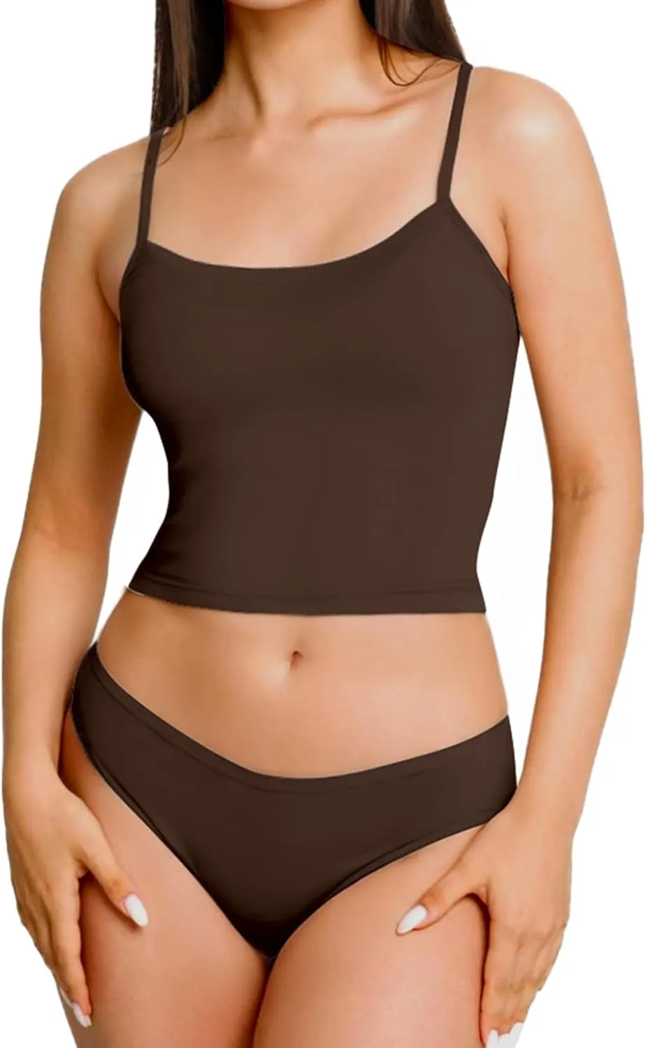 AURUZA 2Pcs Crop Tops for Women, Spaghetti Strap Camisole Tank Top, Basic Solid Going Out Top Sleeveless Shirt Summer Clothes