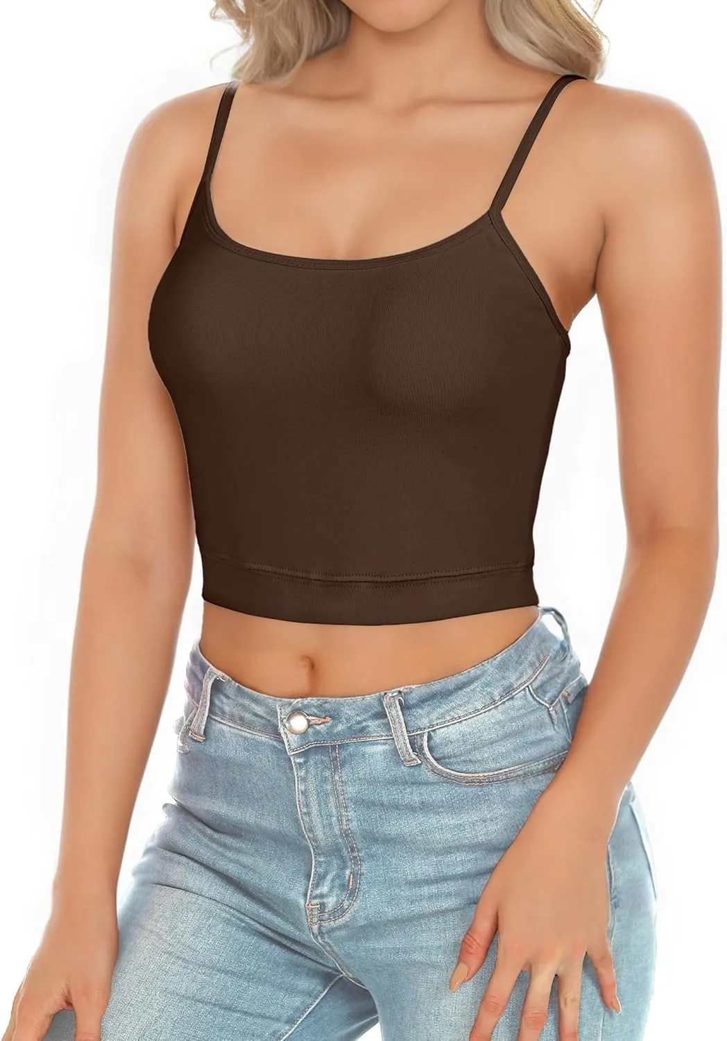 AURUZA 2Pcs Crop Tops for Women, Spaghetti Strap Camisole Tank Top, Basic Solid Going Out Top Sleeveless Shirt Summer Clothes