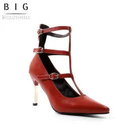 Bigsizeheels Stilettos with hollow pointed toes and chrome plating - Red