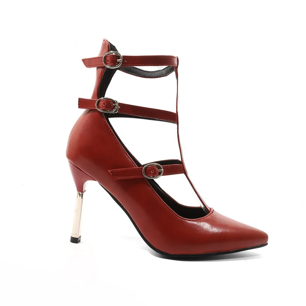 Bigsizeheels Stilettos with hollow pointed toes and chrome plating - Red
