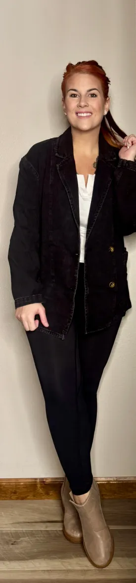 Black Denim Lapel Jacket