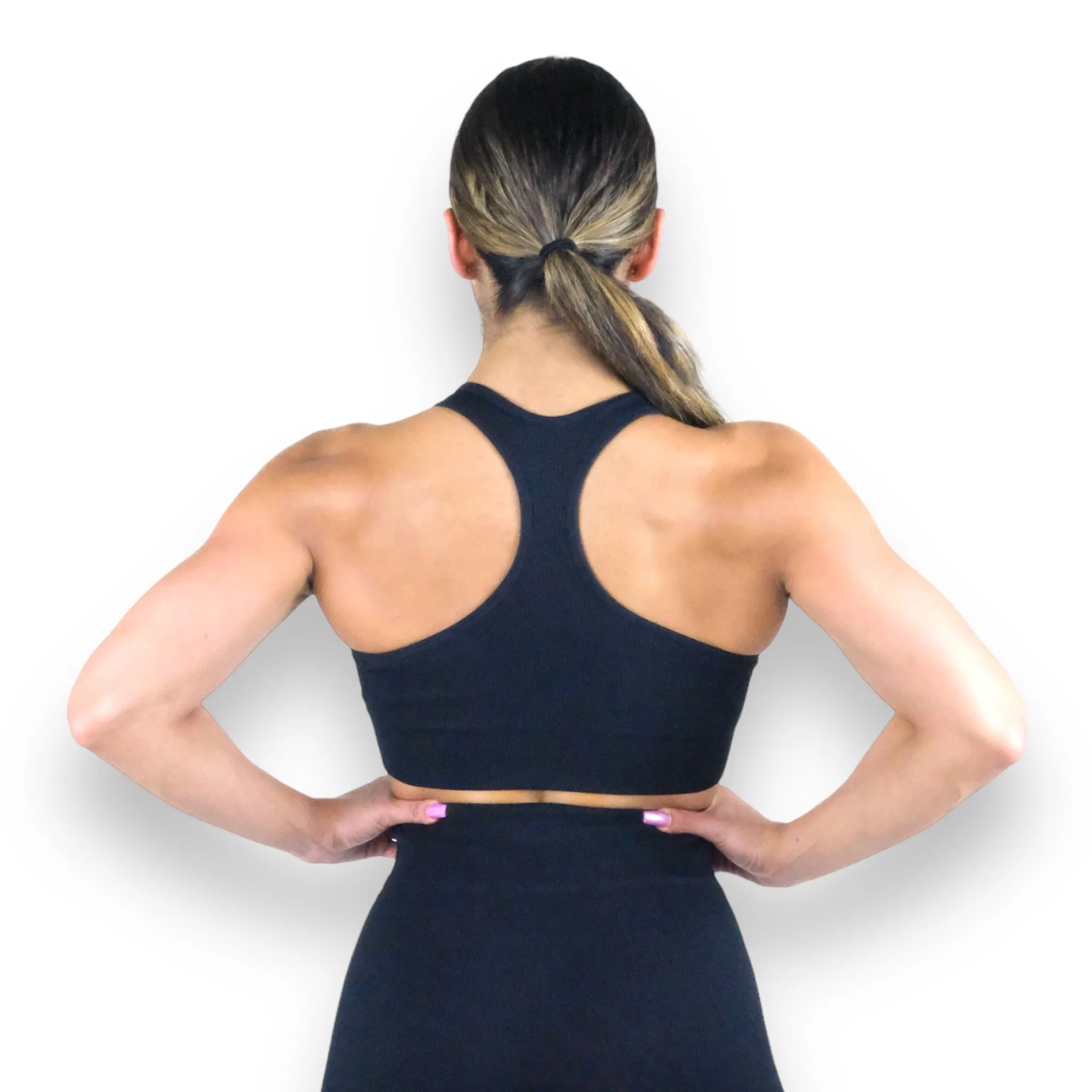 Black Ribbed Sports Bra