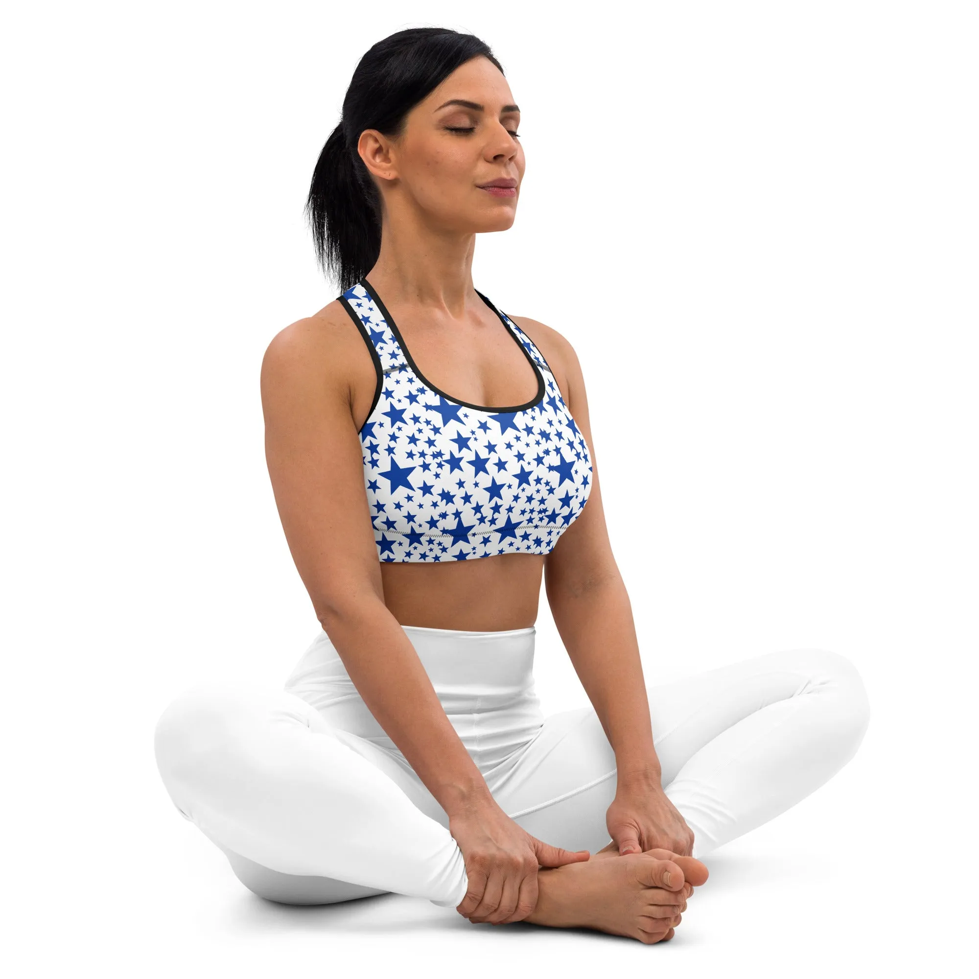 Blue Starry Padded Sports Bra, Best Padded Sports Workout Fitness Bra For Ladies - Made in USA/EU/MX