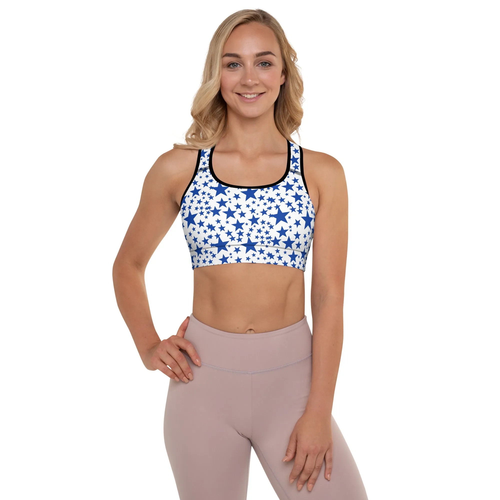 Blue Starry Padded Sports Bra, Best Padded Sports Workout Fitness Bra For Ladies - Made in USA/EU/MX