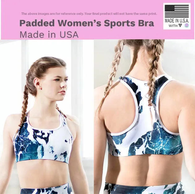 Blue Starry Padded Sports Bra, Best Padded Sports Workout Fitness Bra For Ladies - Made in USA/EU/MX