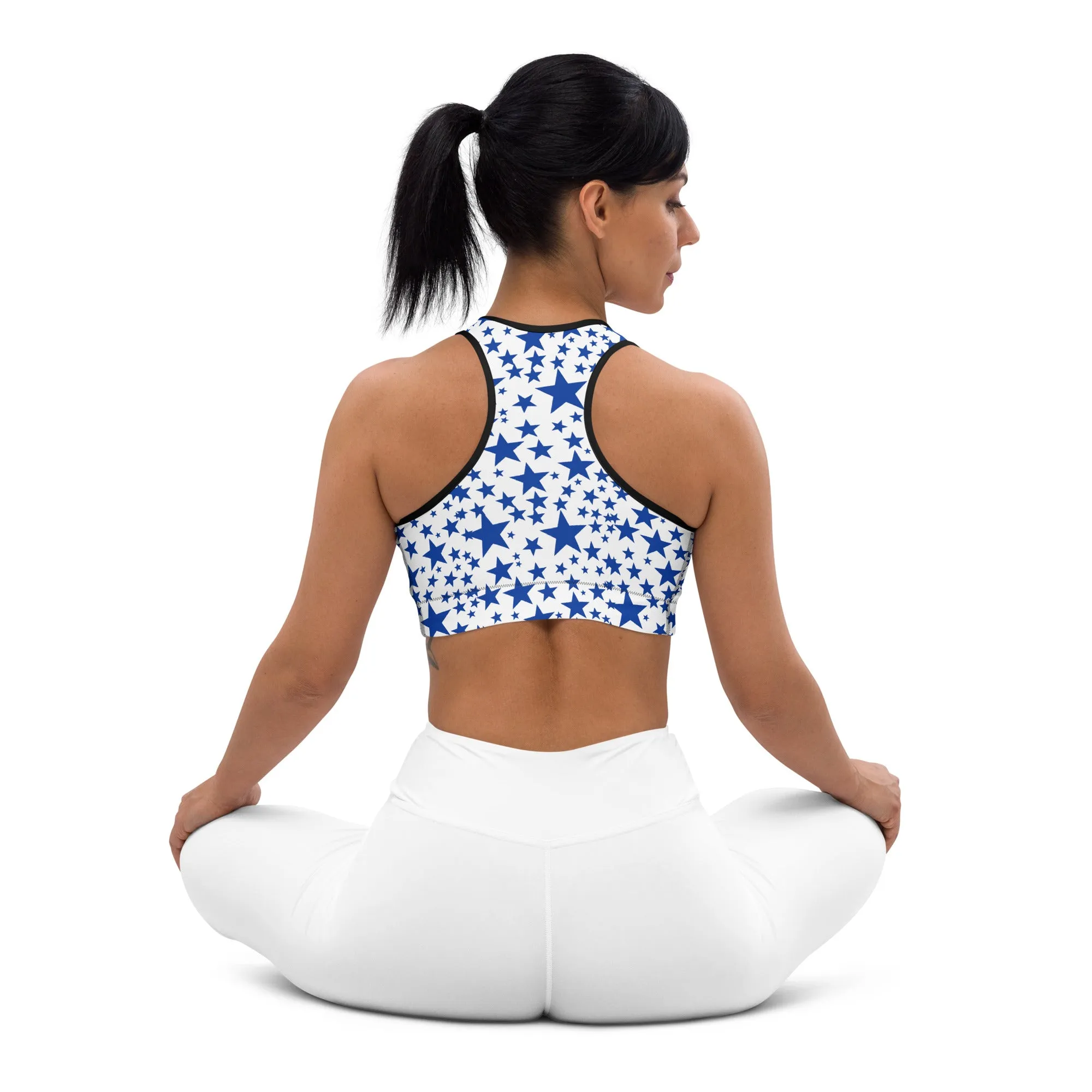 Blue Starry Padded Sports Bra, Best Padded Sports Workout Fitness Bra For Ladies - Made in USA/EU/MX