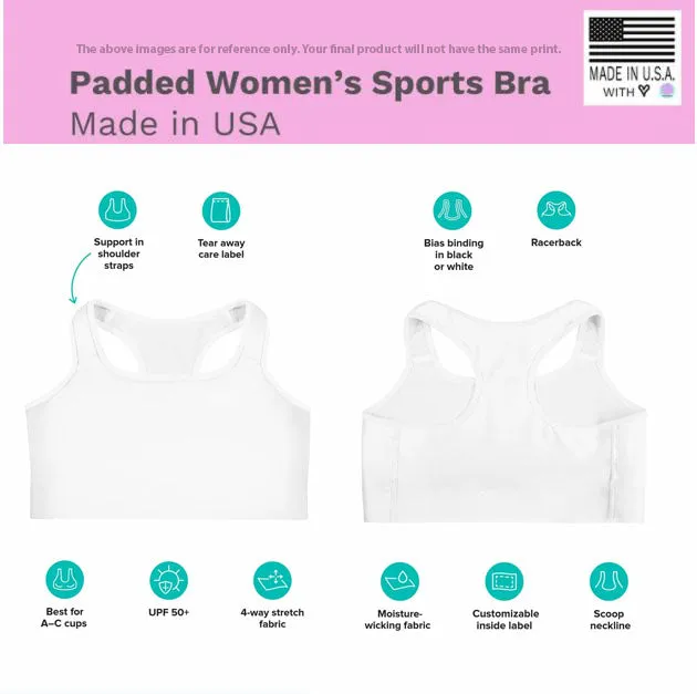Blue Starry Padded Sports Bra, Best Padded Sports Workout Fitness Bra For Ladies - Made in USA/EU/MX