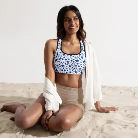 Blue Starry Padded Sports Bra, Best Padded Sports Workout Fitness Bra For Ladies - Made in USA/EU/MX