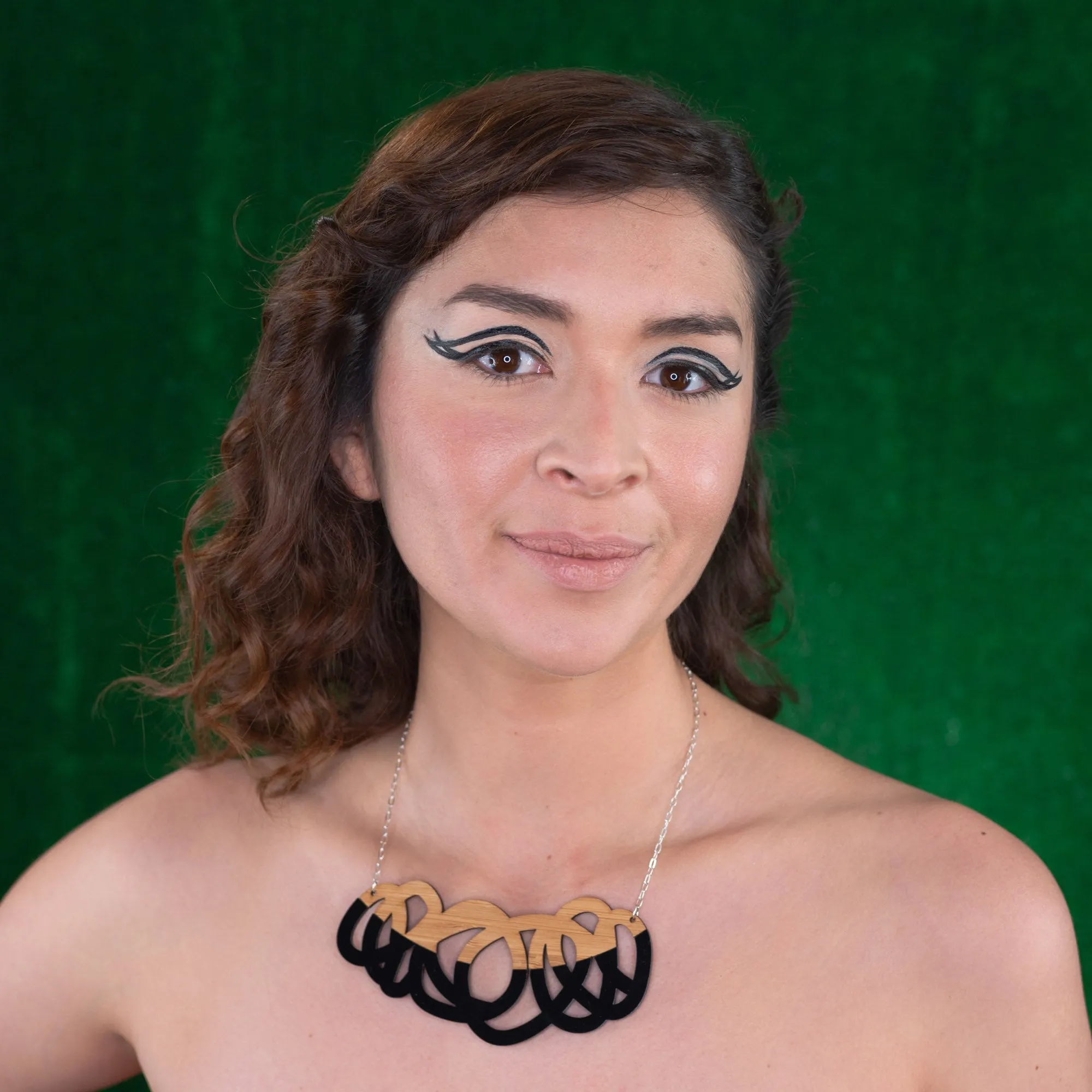 Chunky Black and Wood Statement Necklace - Fat Cap