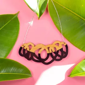 Chunky Black and Wood Statement Necklace - Fat Cap