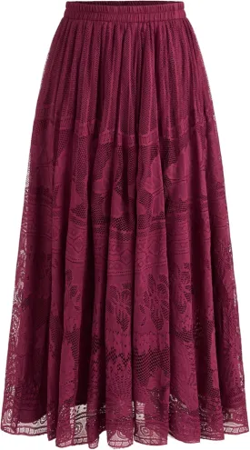 CIDER Women's Long Maxi Lace Skirt Floral Lace Mesh Trendy Skirts