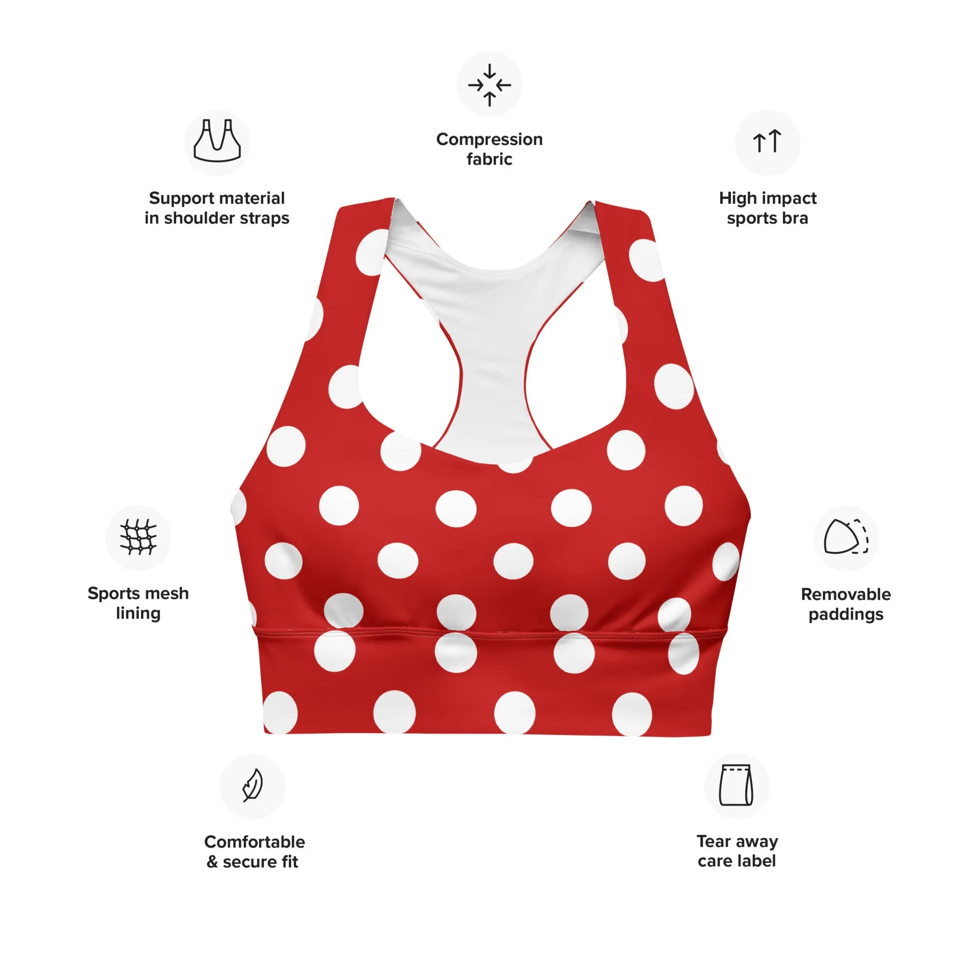 Classic Red & White Polka Dot Sports Bra, lioness-love