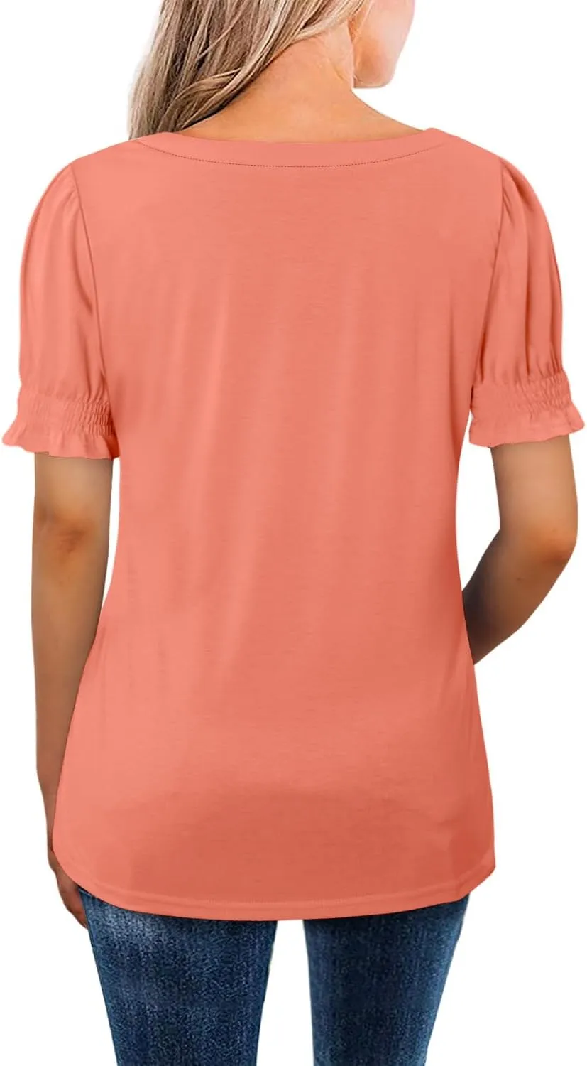 CRAZY GRID Womens Trendy Summer Tops Puff Sleeve Loose Fit Shirts Dressy Casual Blouses