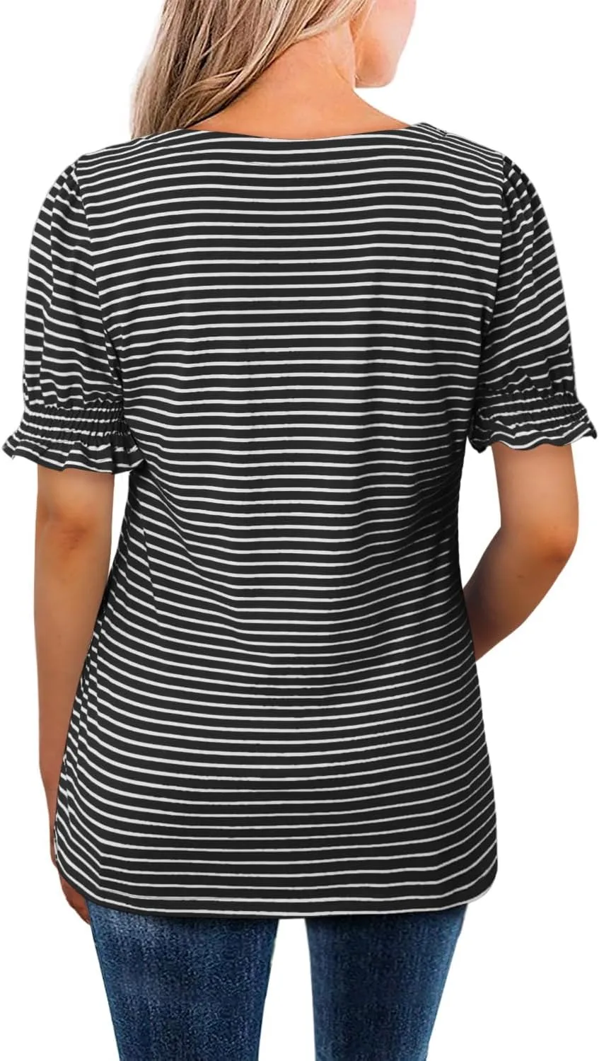 CRAZY GRID Womens Trendy Summer Tops Puff Sleeve Loose Fit Shirts Dressy Casual Blouses