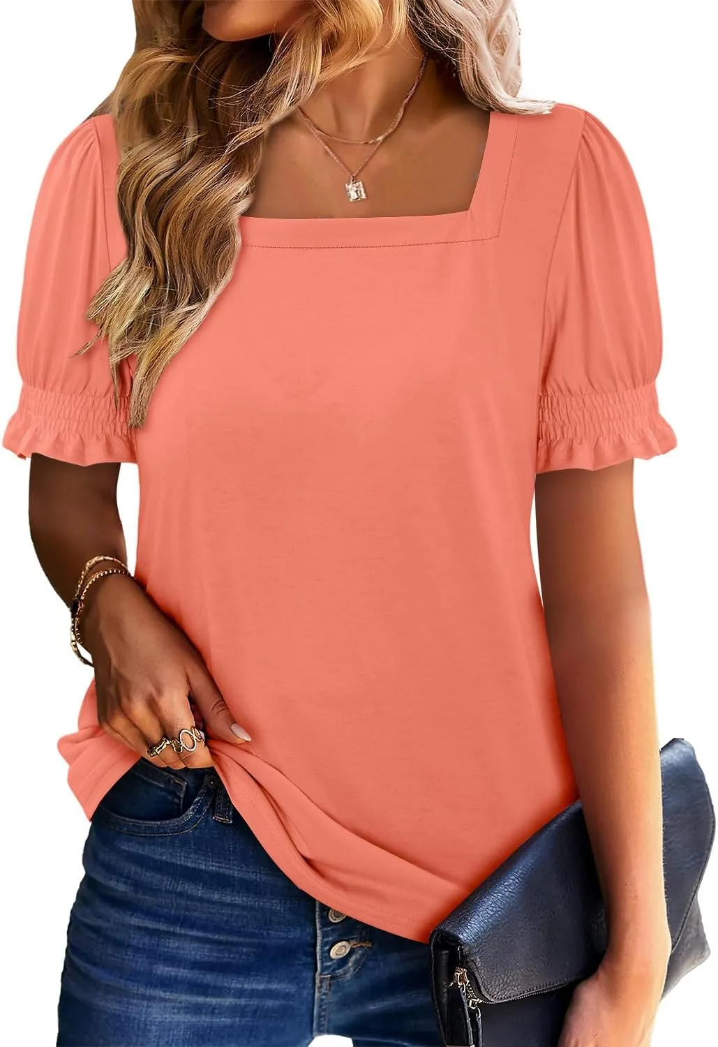 CRAZY GRID Womens Trendy Summer Tops Puff Sleeve Loose Fit Shirts Dressy Casual Blouses