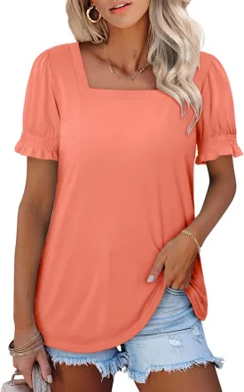 CRAZY GRID Womens Trendy Summer Tops Puff Sleeve Loose Fit Shirts Dressy Casual Blouses