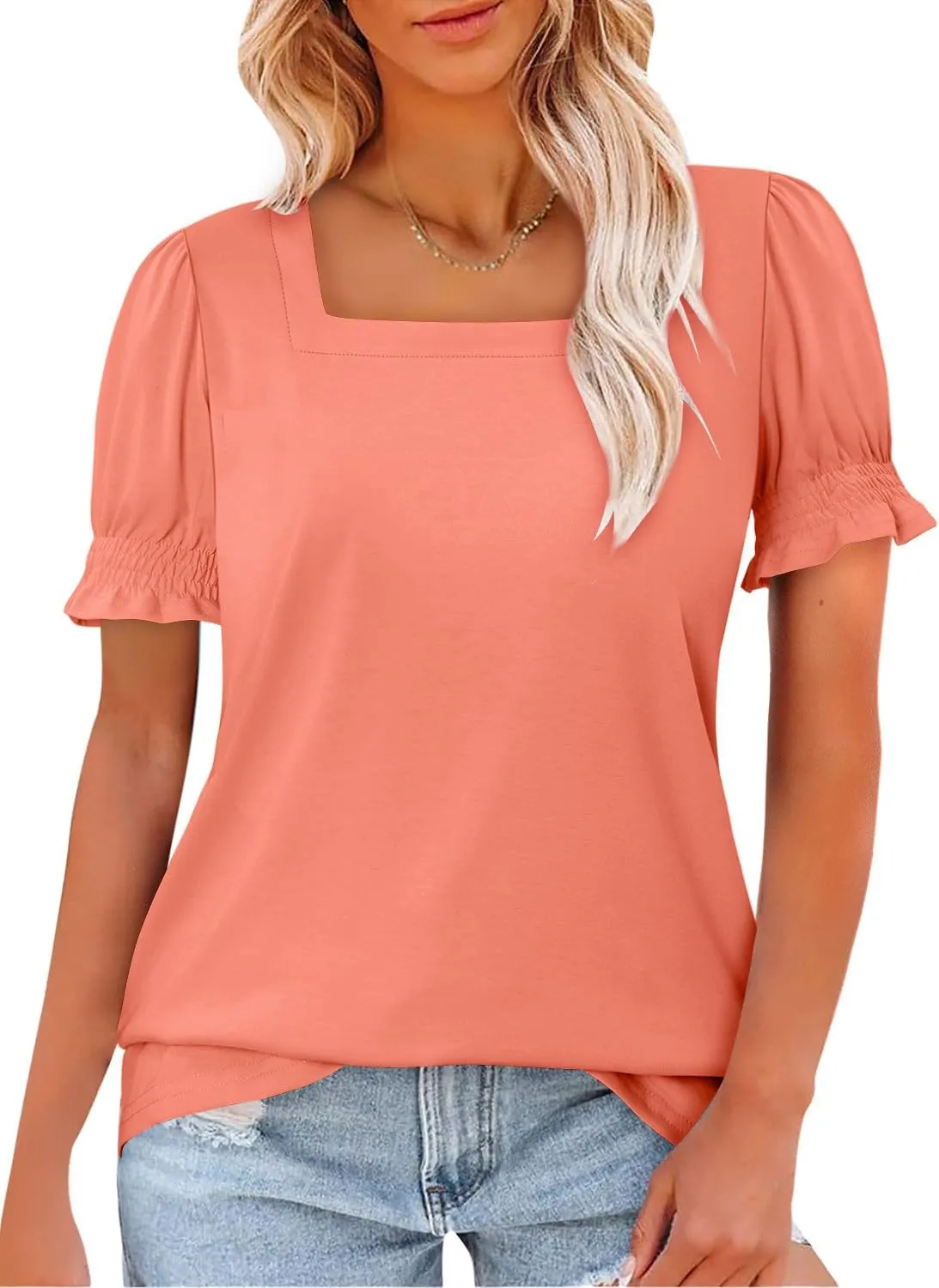 CRAZY GRID Womens Trendy Summer Tops Puff Sleeve Loose Fit Shirts Dressy Casual Blouses