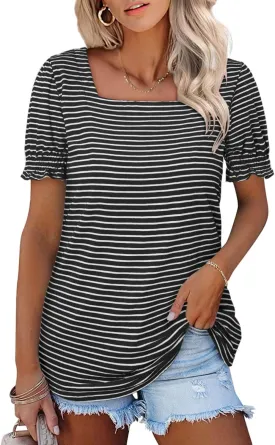 CRAZY GRID Womens Trendy Summer Tops Puff Sleeve Loose Fit Shirts Dressy Casual Blouses