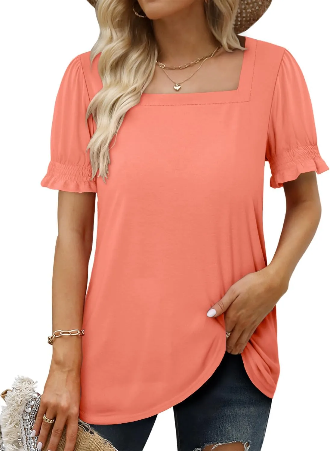 CRAZY GRID Womens Trendy Summer Tops Puff Sleeve Loose Fit Shirts Dressy Casual Blouses