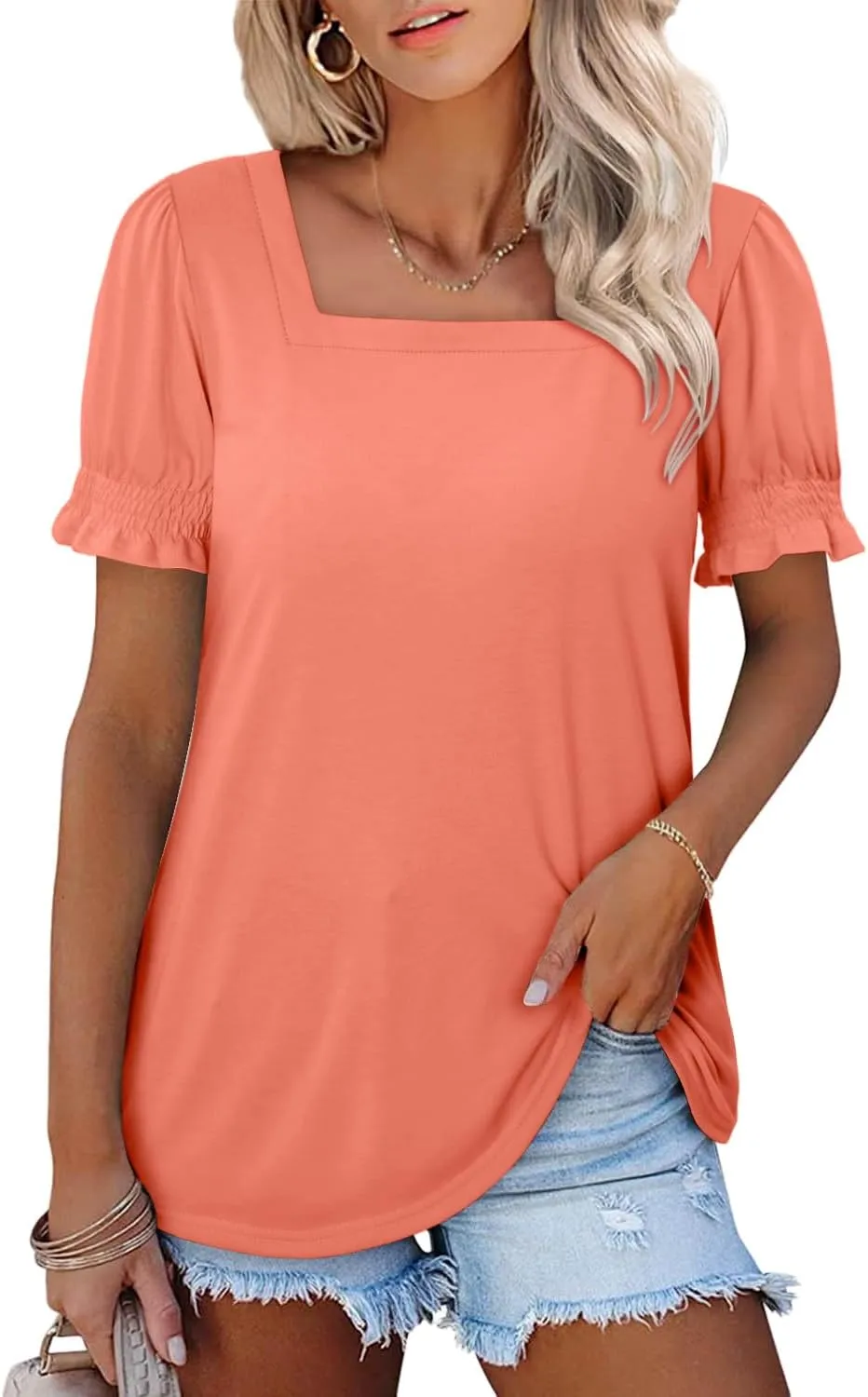 CRAZY GRID Womens Trendy Summer Tops Puff Sleeve Loose Fit Shirts Dressy Casual Blouses