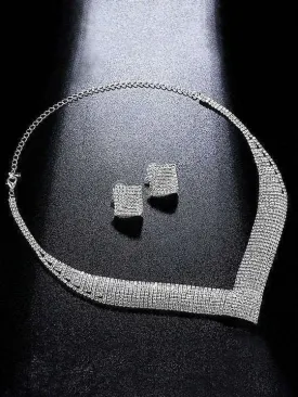 Elegant Rhodium-Plated Silver-Toned & White Crystal-Studded Jewellery Set