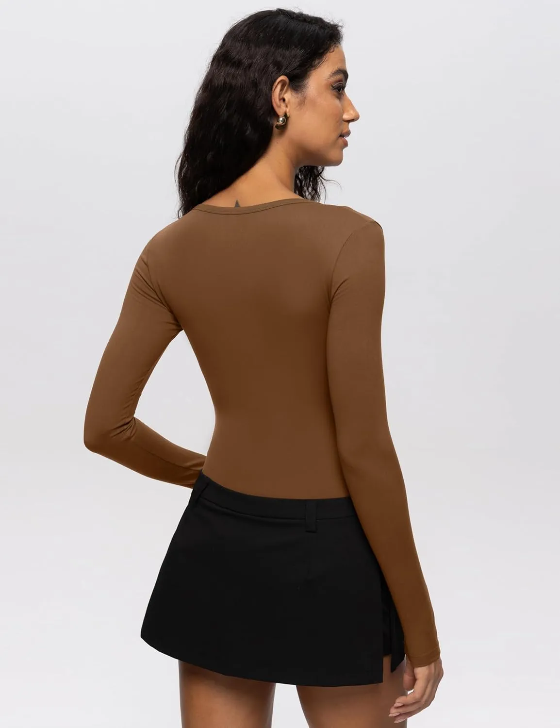 Enerful Women's 2/3 Pack Long Sleeve Shirts Scoop Neck Slim Fitted Tight Basic Casual Going Out Soft-Fuzz Tee Tops