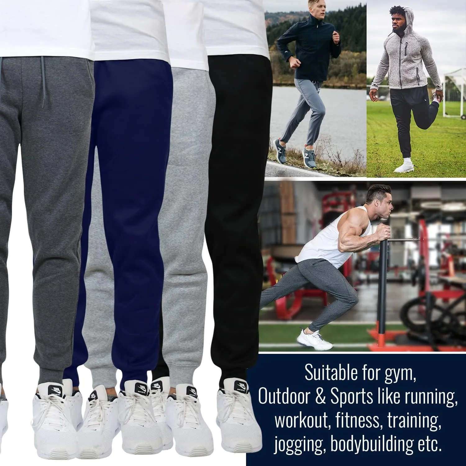 Galaxy by Harvic Mens Slim Fit Fleece Jogger Sweatpants with Drawstring and Pocket,4 Pack