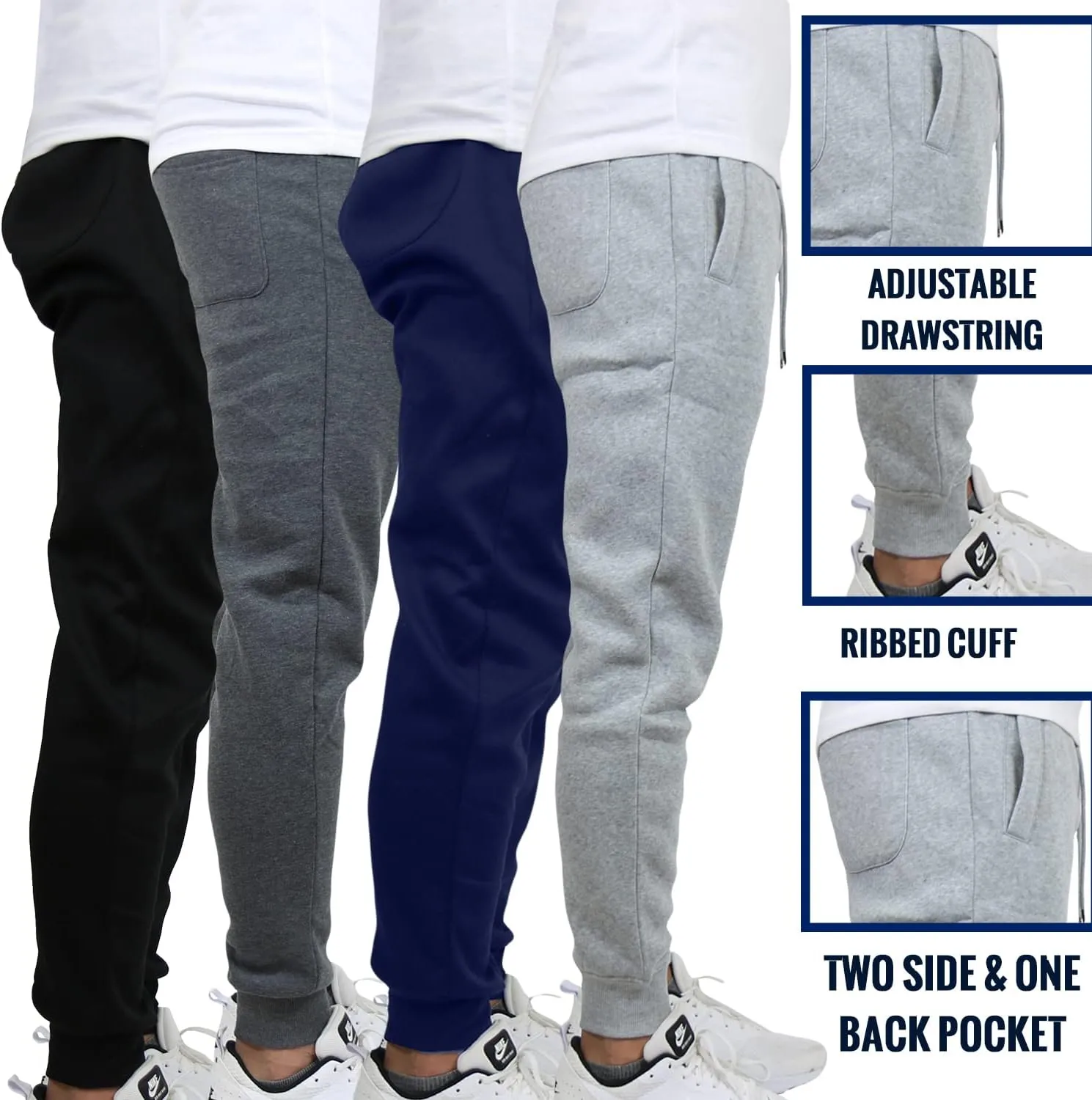 Galaxy by Harvic Mens Slim Fit Fleece Jogger Sweatpants with Drawstring and Pocket,4 Pack